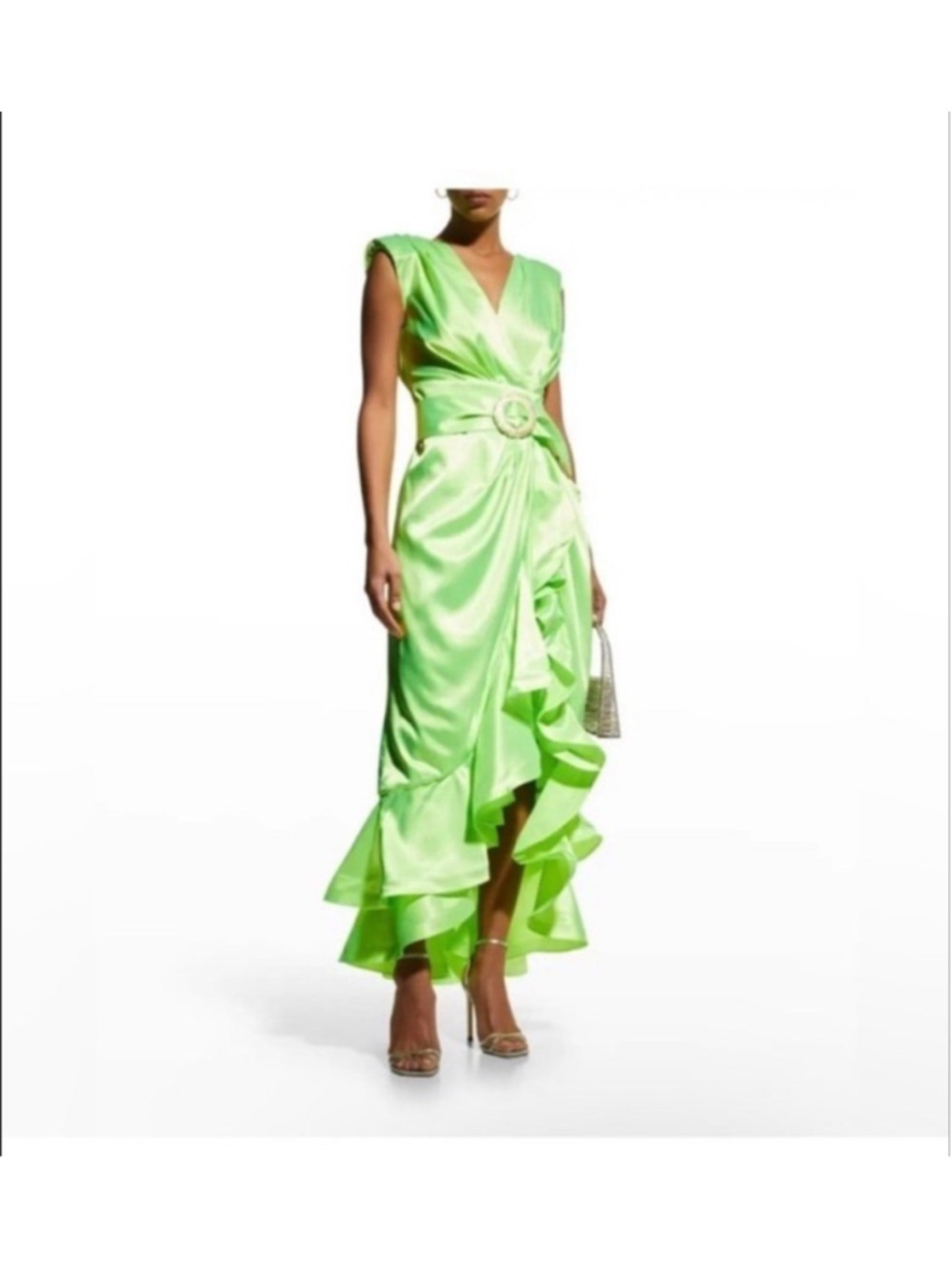 Women's Bronx and Banco Lime Green High-Low Ruffle Maxi Dress - Picture 2 of 11